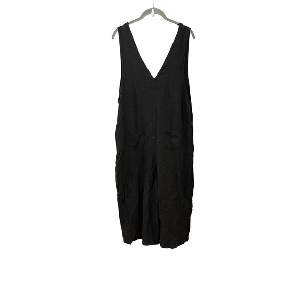 Good Luck Gem Black Deep V Neck Wide Leg Jumpsuit Crop Pockets Lagenlook M - Picture 2 of 5